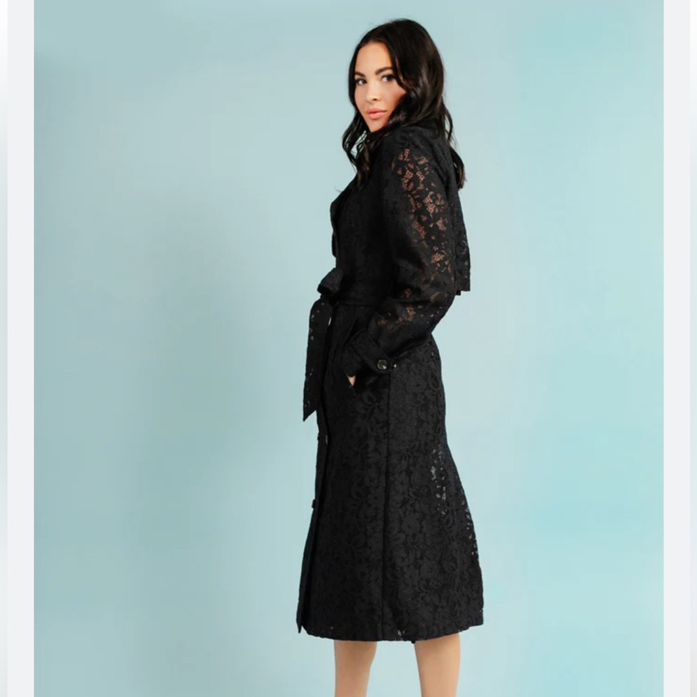 Rachel Parcell Black Lace Trench Coat